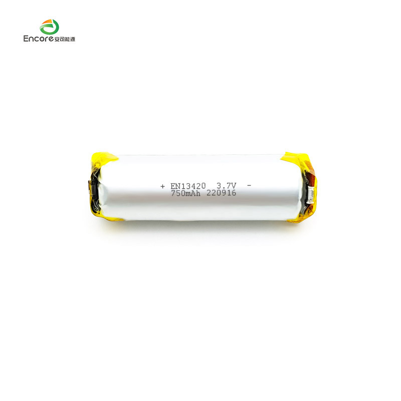 13420 750mAh ຫມໍ້ໄຟ lipo 3.7v cylindrical